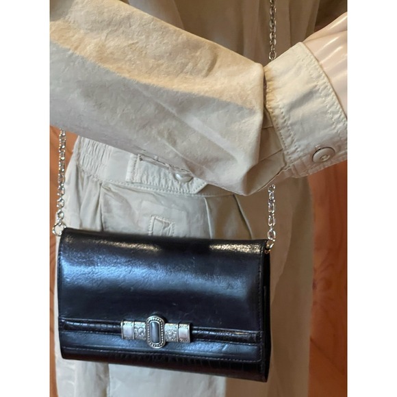 Brighton Handbags - Brighton Black Croc Embossed Leather Wallet Crossbody Clutch Organizer‎